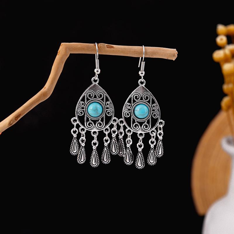 Ethnic Style Long Fringed Earrings, Bohemian Minority Blue Turquoise Tourist Attractions Earrings For Women