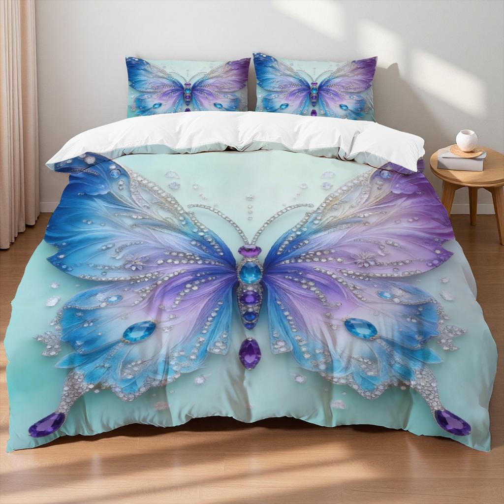 3pcs Pink Purple Bedding Set Blue Fantasy Style Butterfly Print Comfortable King Queen Twin Single Size Bithday Gift for Sister