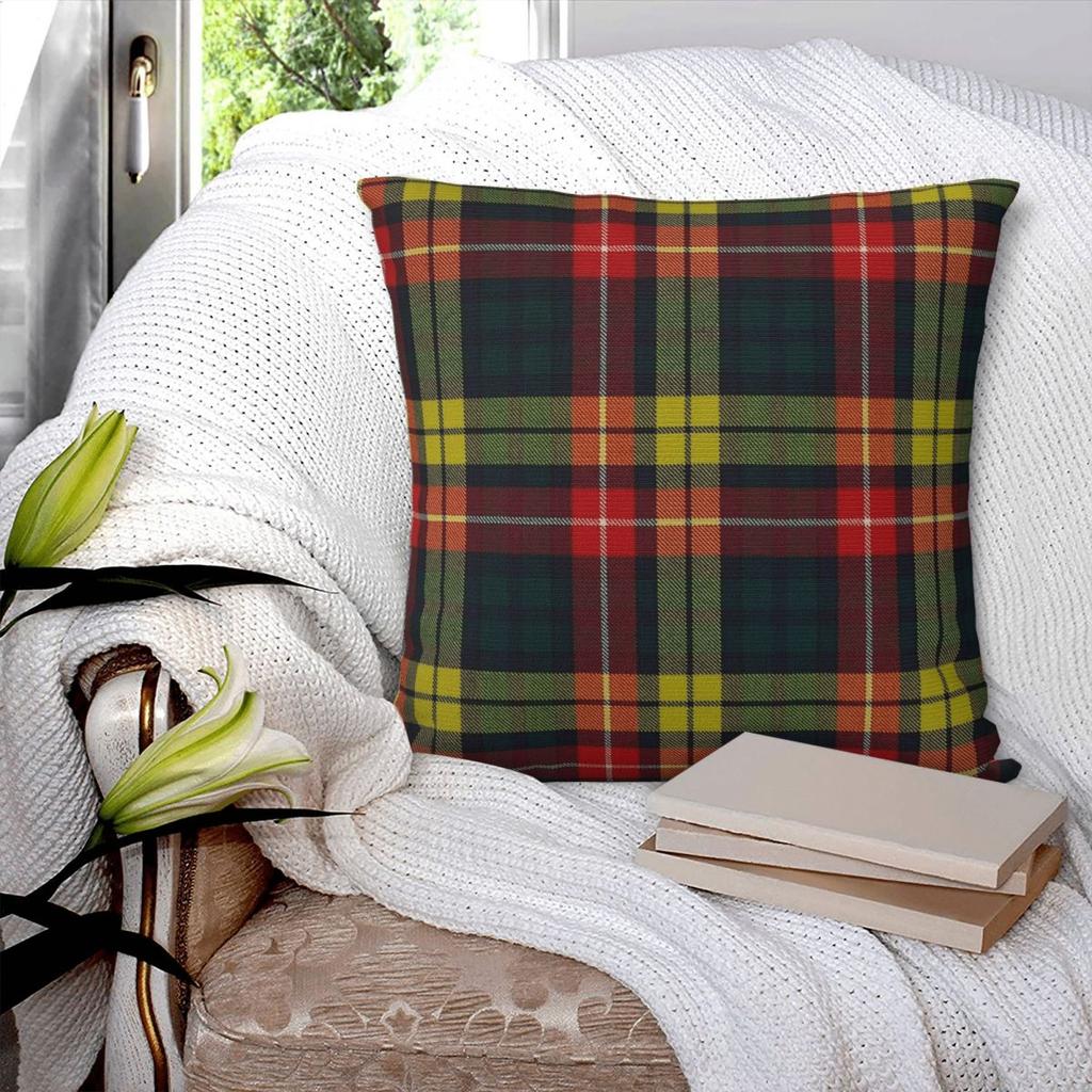 Buchanan Scottish Tartan Square Pillowcase Polyester Linen Velvet Pattern Zip Decorative Pillow Case Room Cushion Cover