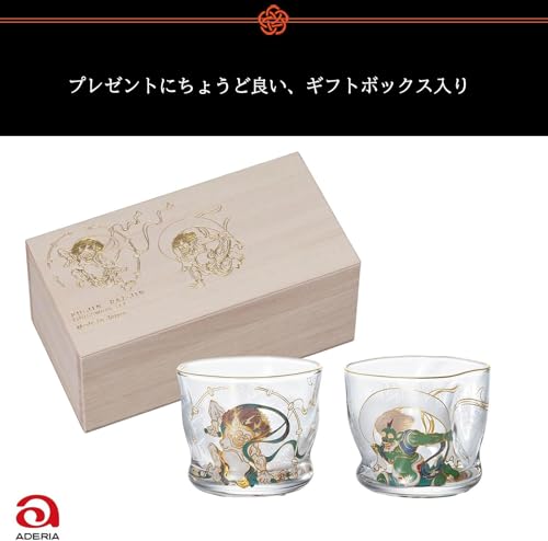 Aderia (ADERIA) [Premium Nippon Taste Sake Glasses, Fujin and Raijin Design Pair Set, 100ml, Made in Japan, Gift Boxed, S6226] Stylish glass sake cups