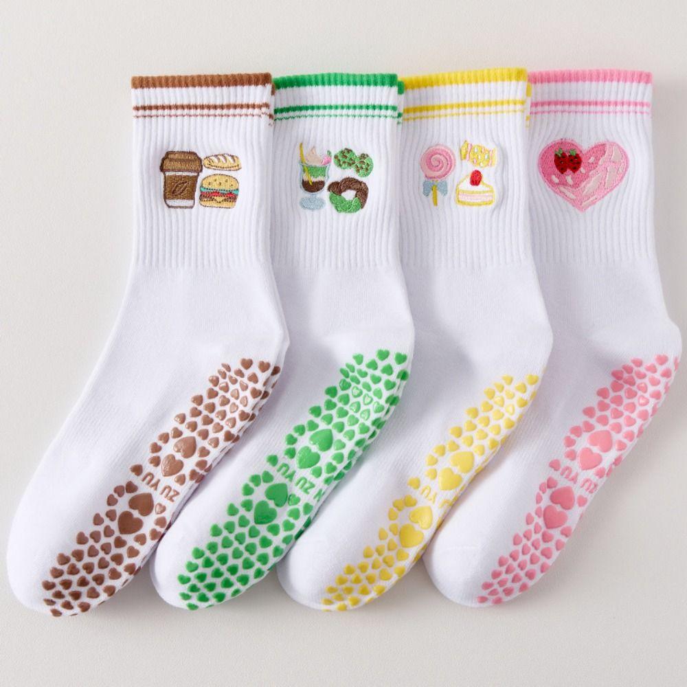 New Cotton Pilates Socks Harajuku Street Sweat-absorbent Yoga Socks Casual Breathable Cherry Embroidery Socks