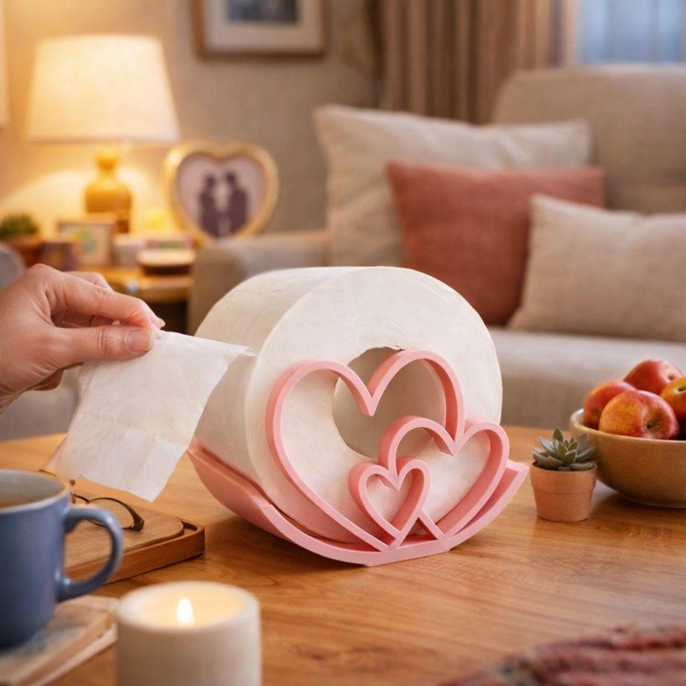 Heart-shaped Toilet Roll Holder 3D Printed No-slip Base Toilet Paper Rack Rust-proof Stable Tissue Hanger Valentine's Day