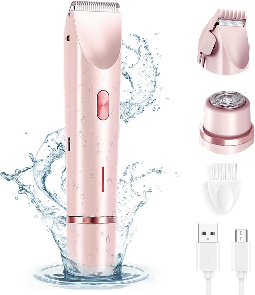 Electric Shaver for Women Waterproof Wet & Dry Hair Razors 2 in 1 Double Head Dual Bikini Hair Trimmer Detachable Head Shaver