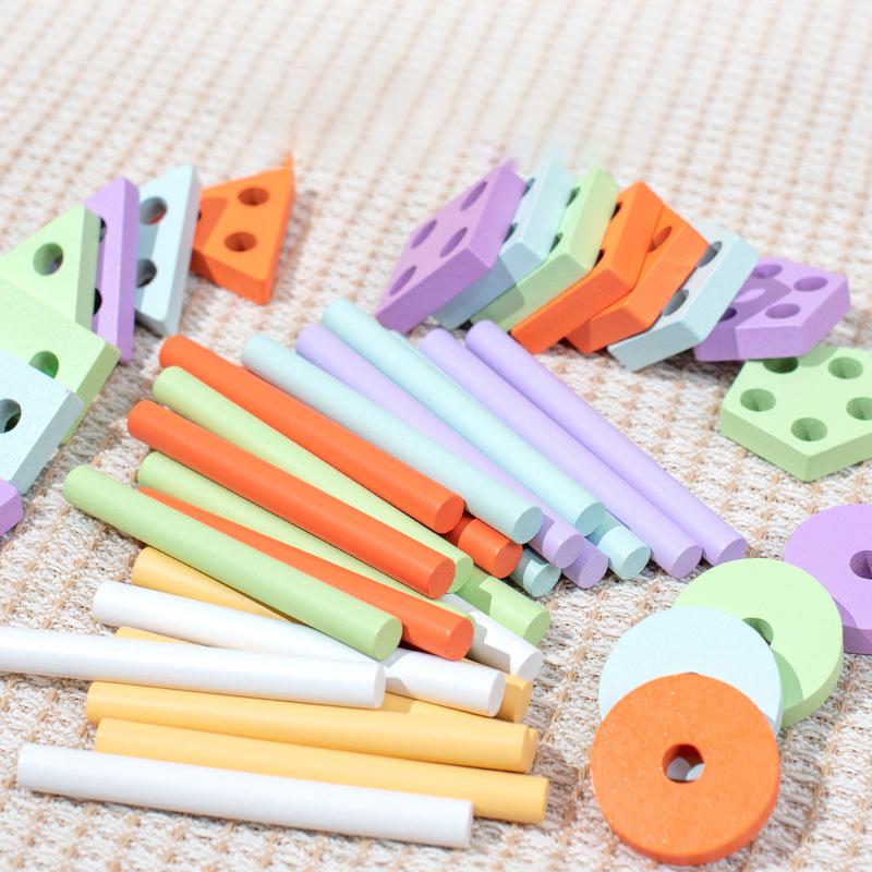 Wooden Montessori Toy Geometry Set Of Columns Baby Educational Toys Trailer Children Learning Toys For Cognitive Shape Pairing