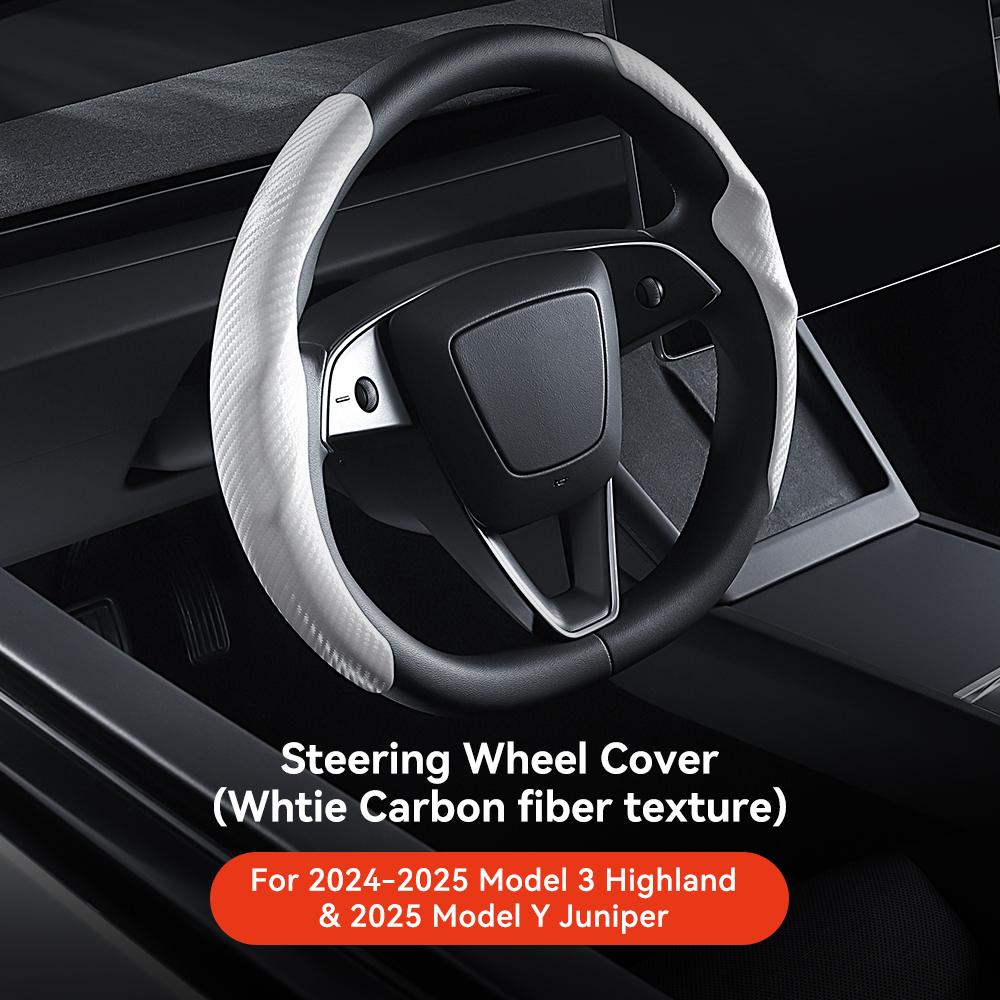YZ For Tesla Model 3 Y Highland Juniper 2025 Suede velvet Car Steering Wheel Cover DIY carbon fiber texture Sport Steering Wheel