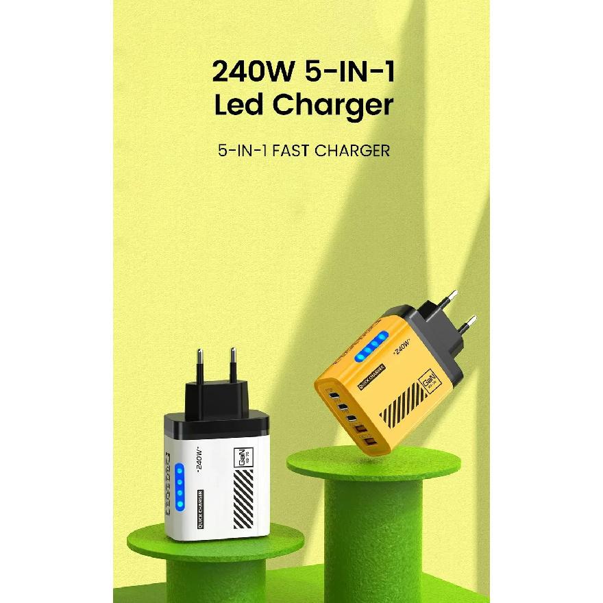 240W 5-in-1 GaN USB-C-Ladegerät Schnellladung EU/US-Stecker Wandladegerät Für iPhone Samsung Xiaomi Typ-C-Handy-Ladegerät Netzteil