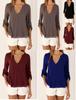 Women Casual Sexy Deep V Neck Chiffon Blouse Shirt With Slim Waist And Long Sleeves