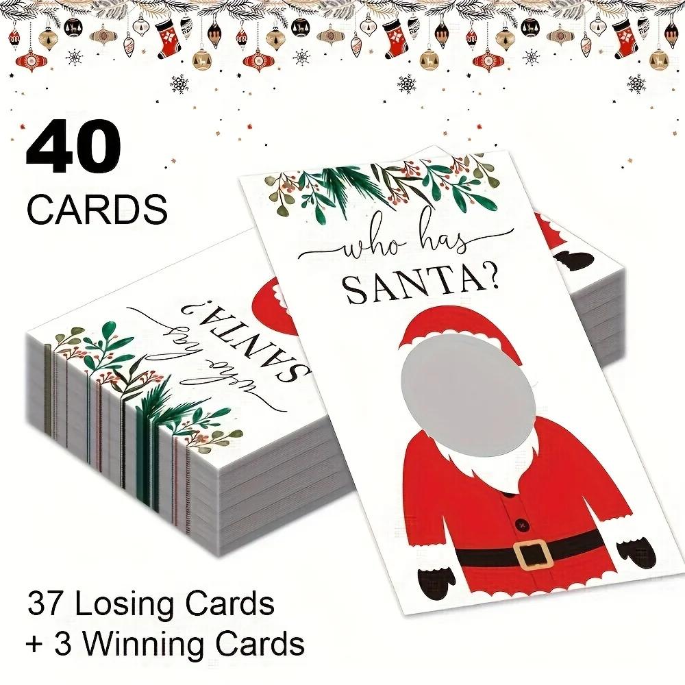 40pcs Christmas Scratch-Off Game Cards - "Who Has Santa?" Holiday Party Activity for Halloween, Christmas Event & Party Supplies