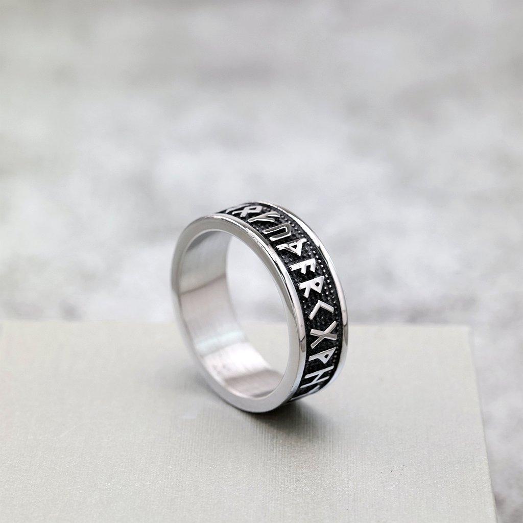 Anello Vikingo da Uomo in Acciaio Inossidabile Massiccio con Rune