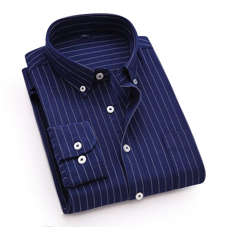 Quality New Style Oxford Cotton Shirt Men's Long-sleeved Pure Vertical Striped Trendy Casual Handsome Men Shirts