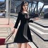 Autumn new temperament slim and thin ruffle edge bottom a word dress design Hepburn little black dress