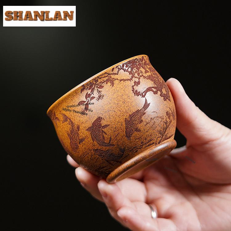 200ml Yixing Purple Sand Fish Teacup Traditional Tea Bowl Set Of Cups Tea-tasting Smelling Cup Chazhan Master Cups Tea Ceremony
