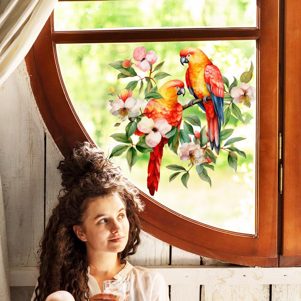 Autocolante Statice pentru Geamuri cu Ramuri de Primăvară și Păsări Ciopârlite, Decalcomanii Autoadezive din PVC Impermeabile Antistatice, Amovibile, pentru Decorarea Geamurilor și Ușilor de Sticlă de Acasă