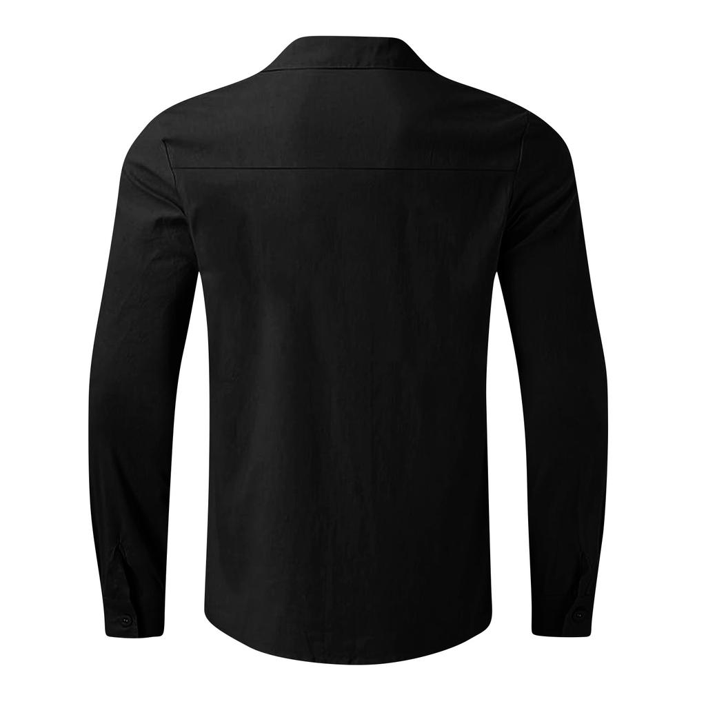 Men's Cotton And Linen Shirt, Pullover With Buttons, Short-sleeved Stand-up Collar Shirt