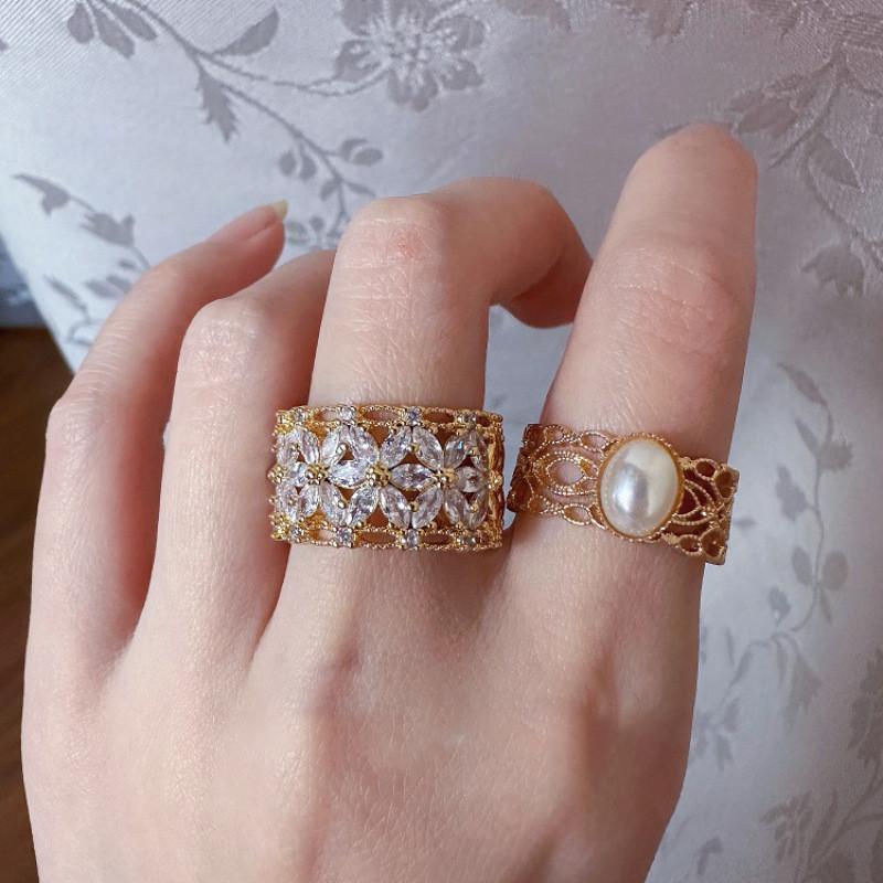 Vintage French Elegant Lace Ring For Women Adjustable Open Ring Finger