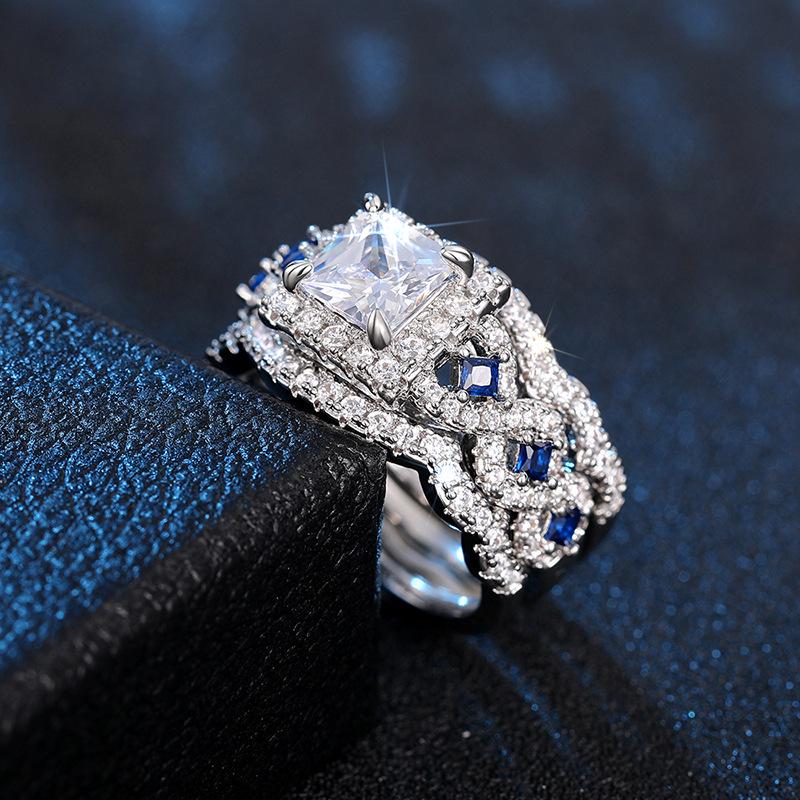 Cao Shi Fashion Zircon Stackable Rings: Luxury Multi-layer Square Design Set