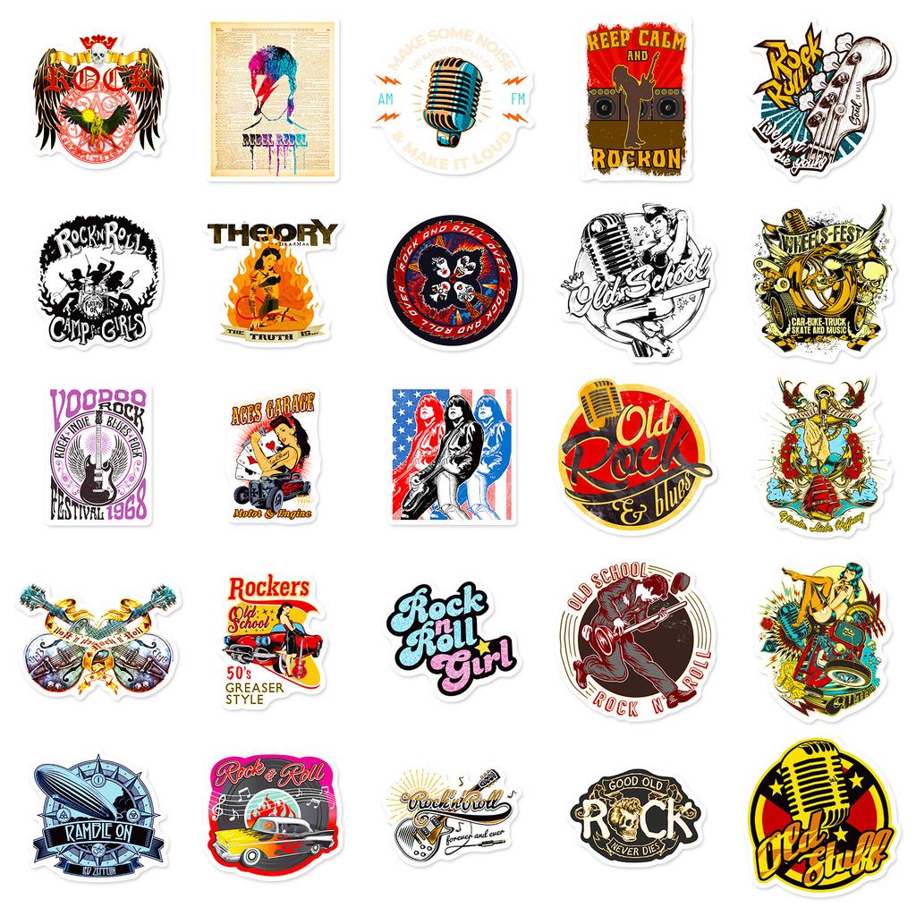50 Rock Series Retro Reverb Aufkleber, Hip Hop Rock Graffiti Aufkleber, Gitarre Skateboard Motorrad