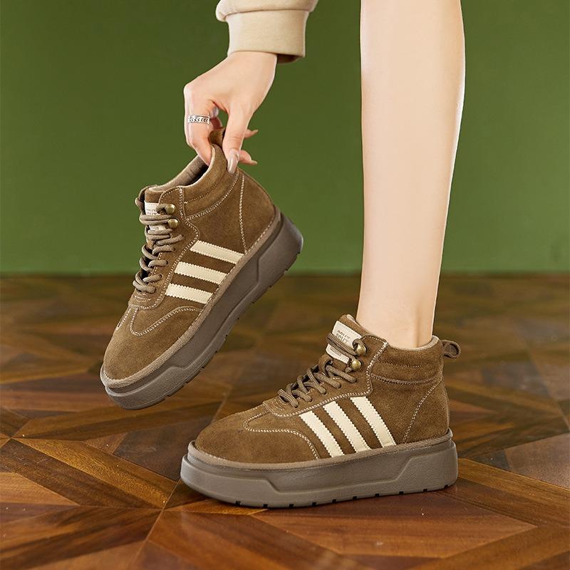 Autumn leather women's thick-soled lace-up thick-soled soft-soled velvet casual shoes