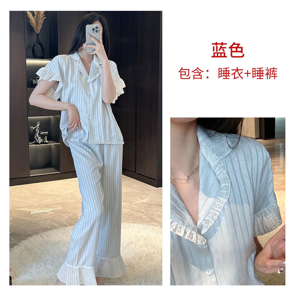 Acetate forging short-sleeved trousers pajamas set, women's summer can wear satin ice silk loungewear, high-end lace pajamas