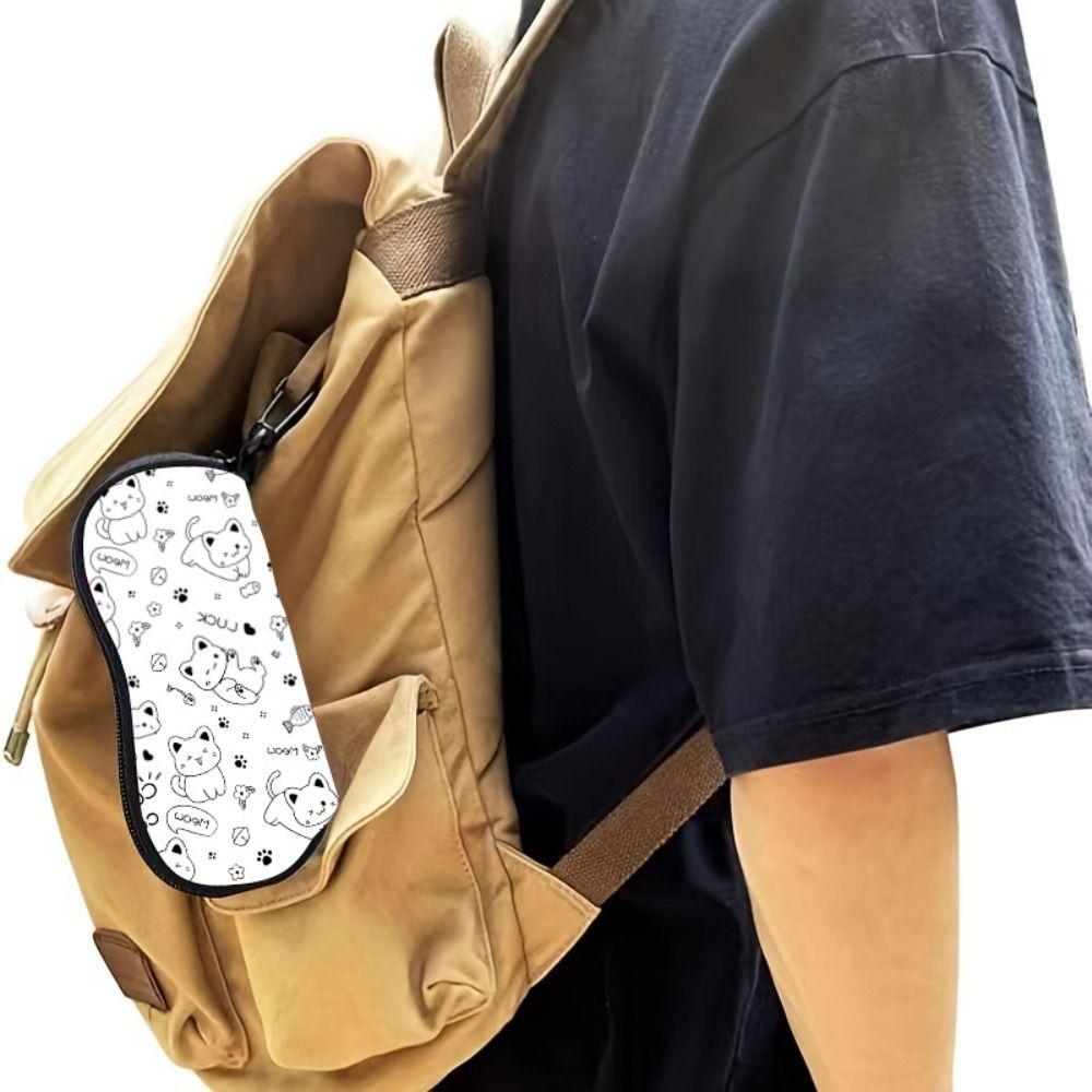 Portable Hanging Cat Print Eyeglass Case Soft Water-resistant Reading Glass Pouch with Hook Leather Sunglasses Holder