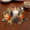 Thanksgiving Candle Ring, Artificial Leaves Pumpkin Wreath, Candle Garland Rings for Festival Fall Living Room Cafe Decor