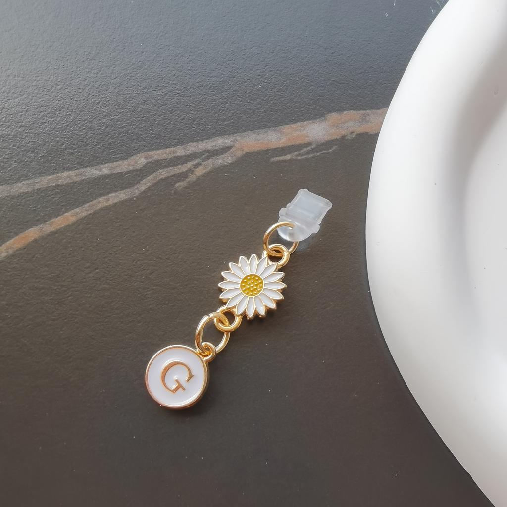 1 szt. Kreatywny stokrotka/słonecznik litera zatyczka przeciwkurzowa do telefonu komórkowego/europejskie i amerykańskie 26 wielkich liter A-Z zawieszka do telefonu komórkowego