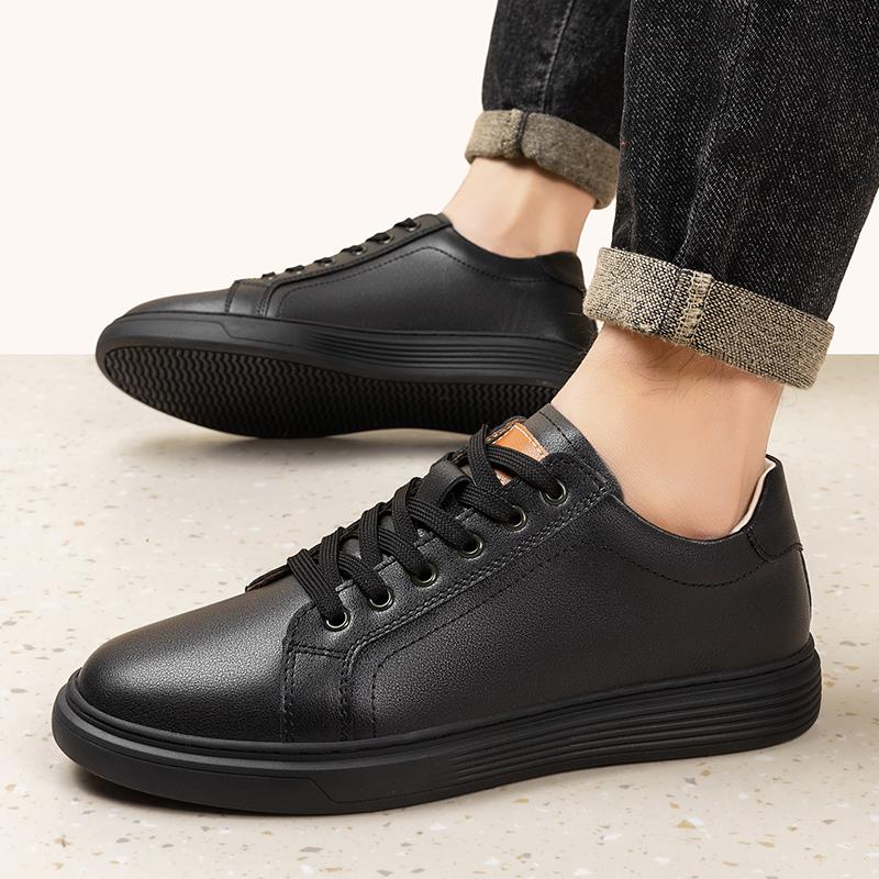 Fashion Lightweight Skate Shoes Lace-Up Men Flats Classic Sneakers New Genuine Leather Casual Shoes Men All-match Outdoor Walking Shoes