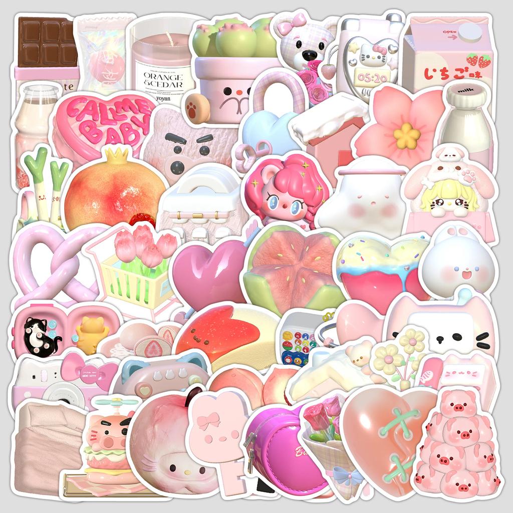 50 Cute INS Style Pink Series Graffiti Stickers Creative Cute Stickers Water Cup Mobile Phone Decoration Stickers