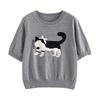 Chuyu Damen Schleife Katze Jacquard Rundhals Kurzarm Stricktop