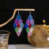 Exaggerated Personalized Leaf Fringed Long Earrings, Contrasting Color Hollow Leaf Earrings, High-End Color Earrings.
