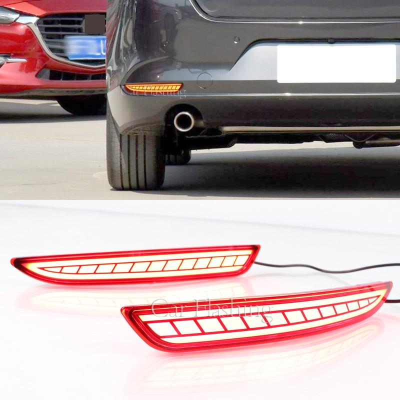 2Pcs For Mazda 3 Mazda3 Axela Car Rear Fog Lamp LED Rear Bumper Brake Light Dynamic Turn Signal Light Reflector
