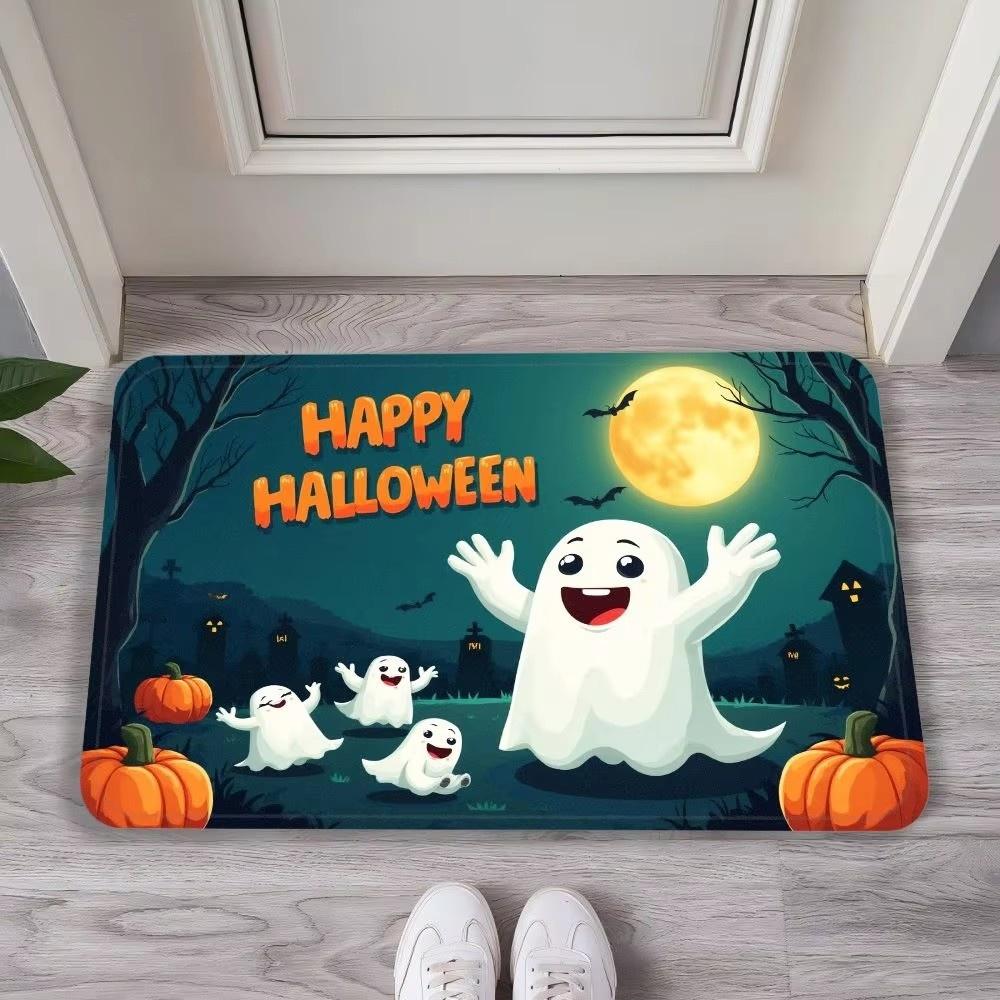 Ghost Castle Halloween Flannel Decorative Carpet, Anti-Slip and Comfortable Home Decoration for The Entrance Foyer