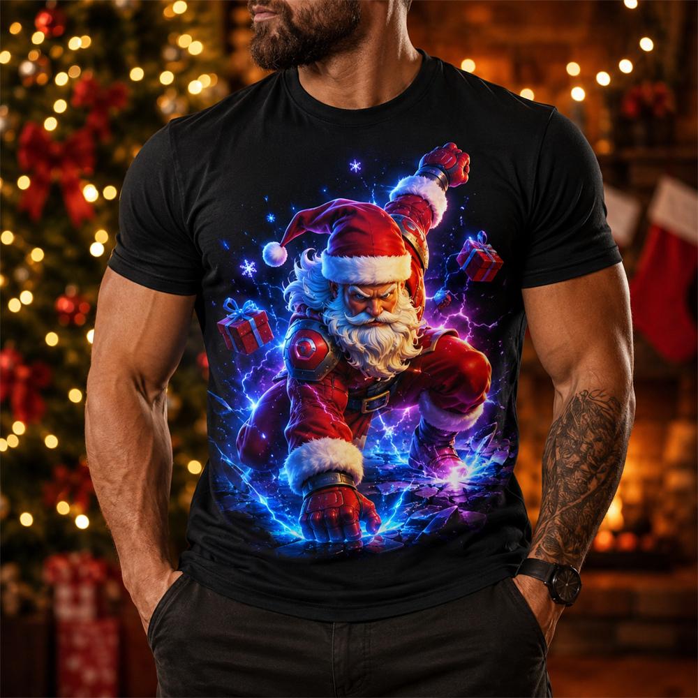 Men's Christmas T Shirt Santa Claus Guitar 3D Print Graphic Short Sleeve Casual Shirt Holiday Party Streetwear Men Clothing