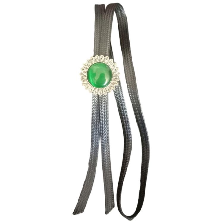 Braided Shoestring Flower Stone Bolo Tie Carved Charm Cowboy Necktie Necklace