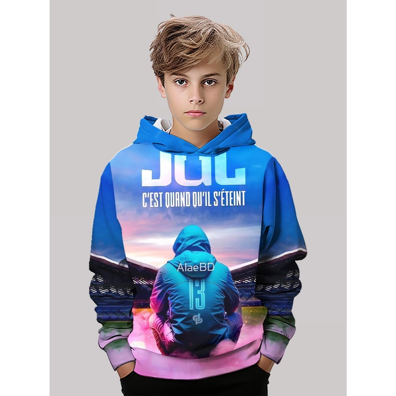 

3D Digital Print JUL Court Atmosphere Backdrop Hooded Sweatshirt, Trendy Casual Kids Wear 13-14Y