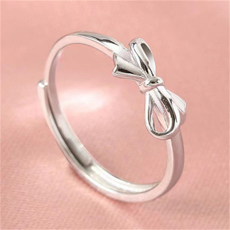 Sweet Bow Index Finger Rings For Women Mini Bowknot Design Simple Plain Opening Ring Gift For Girl Jewelry Accessories