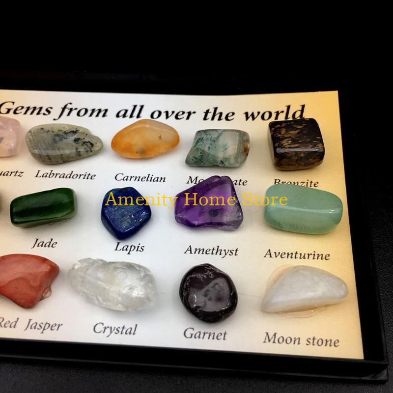 F26C 15 Pieces Set Multi Colors Rock Collection  Mixed Natural Mineral Ore Specimens with Box Jewelry Sets