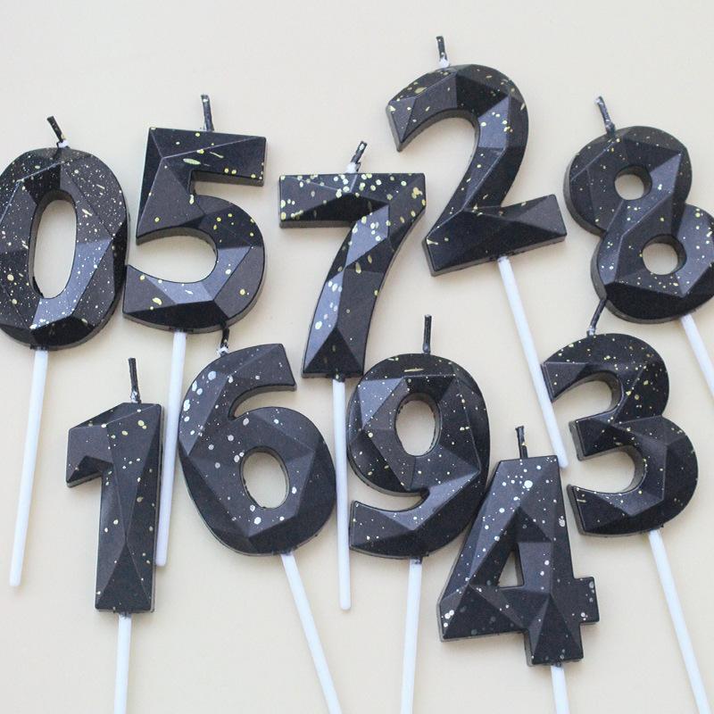 New Birthday Party Cake Decoration Time and Space Numbers 0-9 PVC Boxed Black Gold Dot Candles