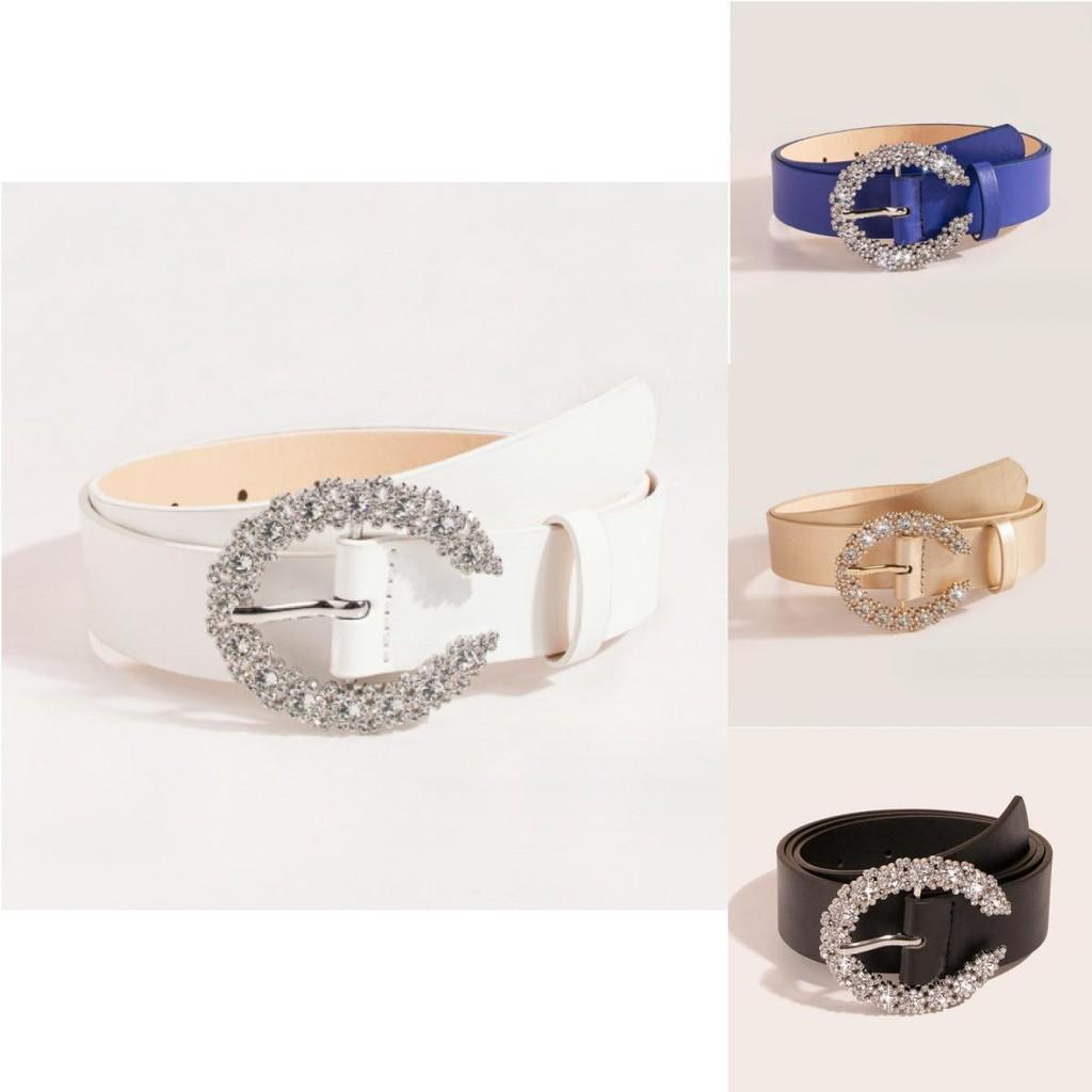 Stylish Black And Brown Rhinestone Buckle Pu Belt For Women Fashion Accessory