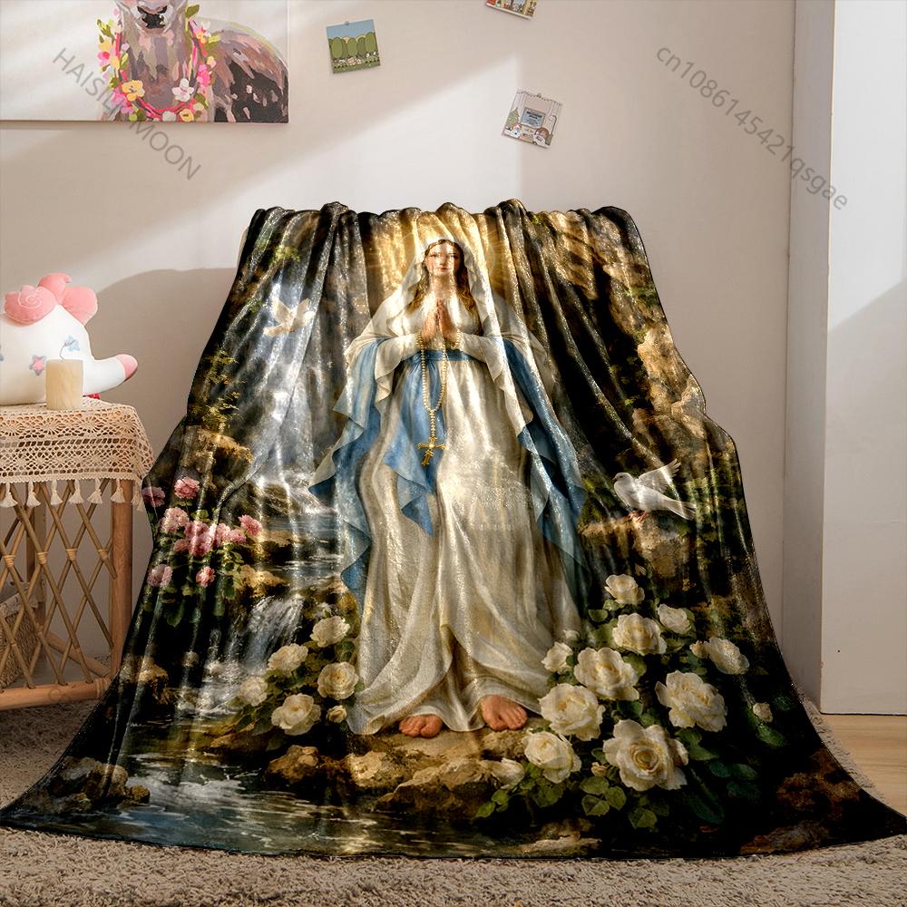 1PC Virgin Mary with Doves Print Blanket Warm Soft Fluffy Kids and Adult Sofa Bed Throw Blanket Outdoor Travel Camping RV
