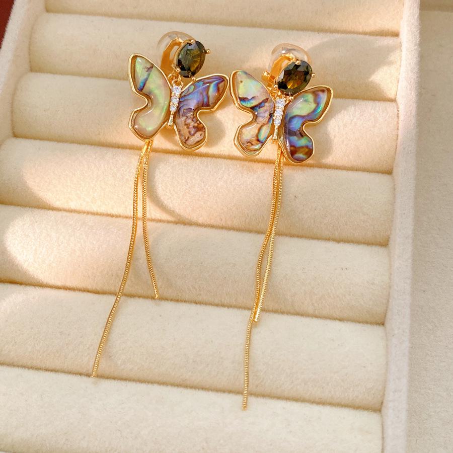 18K Gold Plated Zircon Butterfly Tassel Ear Clip - Exquisite, Light Luxury Earrings