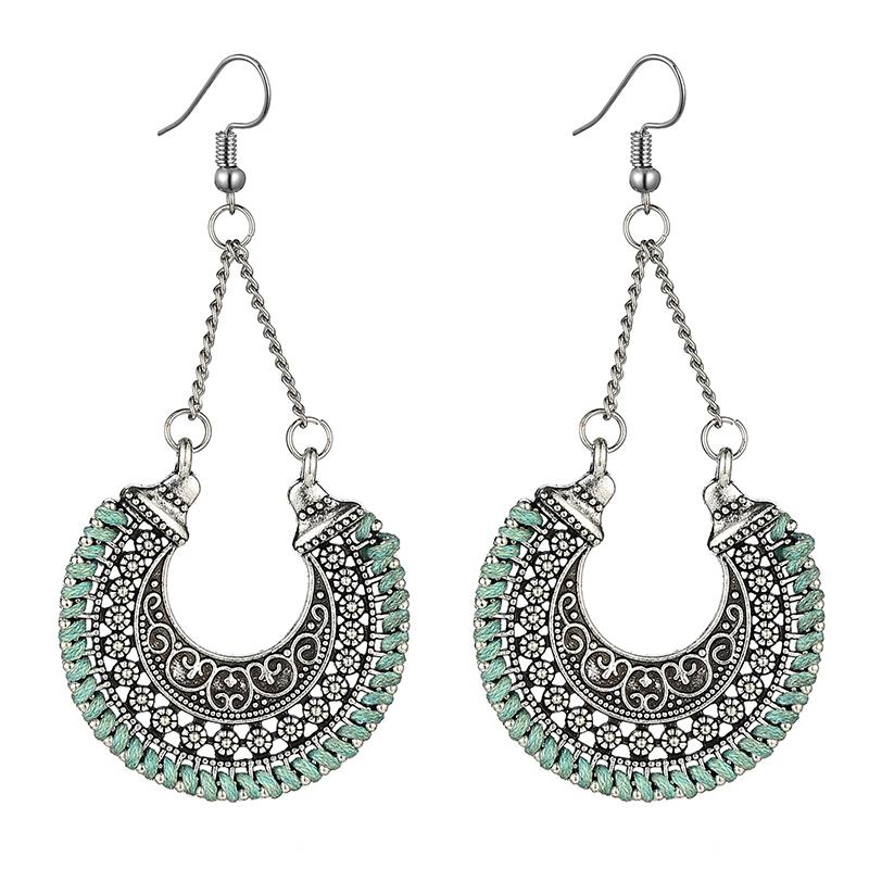 Bohemian Vintage Fashion Rope Wrap Earrings For Women Carved Hollow Geometric Drop Dangle India Earrings Boho Jewelry Wholesale
