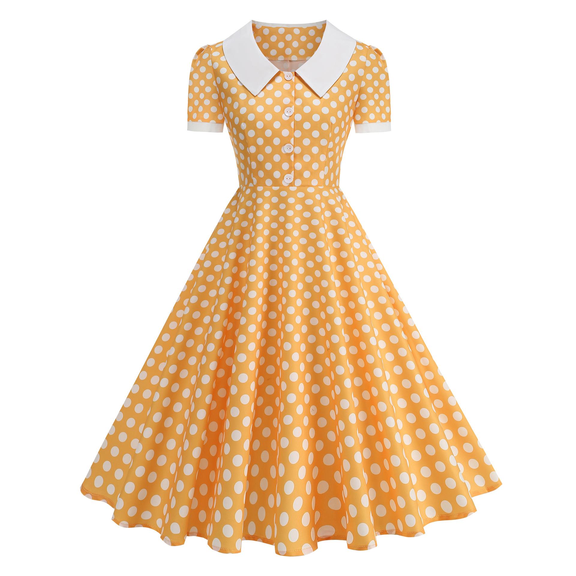 Women s Fashionable Casual Polka Dot Retro Dress For Summer L