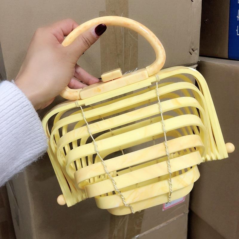 

Vacation Beach Bag Acrylic Basket Hollow Out Handbag Folding Shell Bag