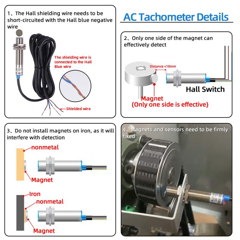 AC 220V 4 Digital LED RED Tachometer RPM Speed Meter+Hall Proximity Switch Sensor NPN