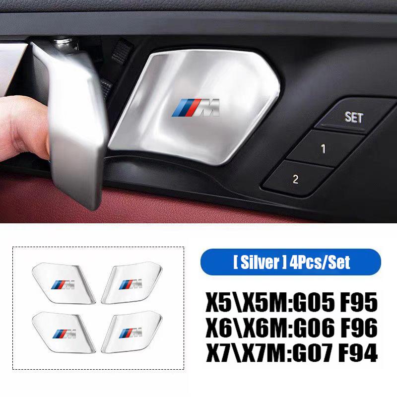 LGFHR1 2026 Car Sticker 4Pcs Car Inner Door Bowl Stainless Steel Protection Cover Stickers For BMW M E46 E90 E60 F30 F10 E39 E36 F20 G3