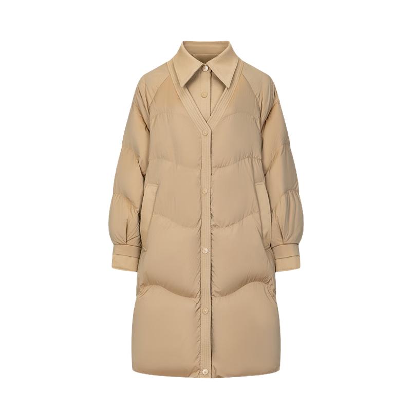 ERAI Damen Stilvolle Faux Zweiteilige Hemdkragen Mittellange Daunenjacke