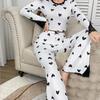 European and American Summer New Loungewear Crimped Love V-neck Long-sleeved Pajamas Women Can Wear Trousers Two-piece Set