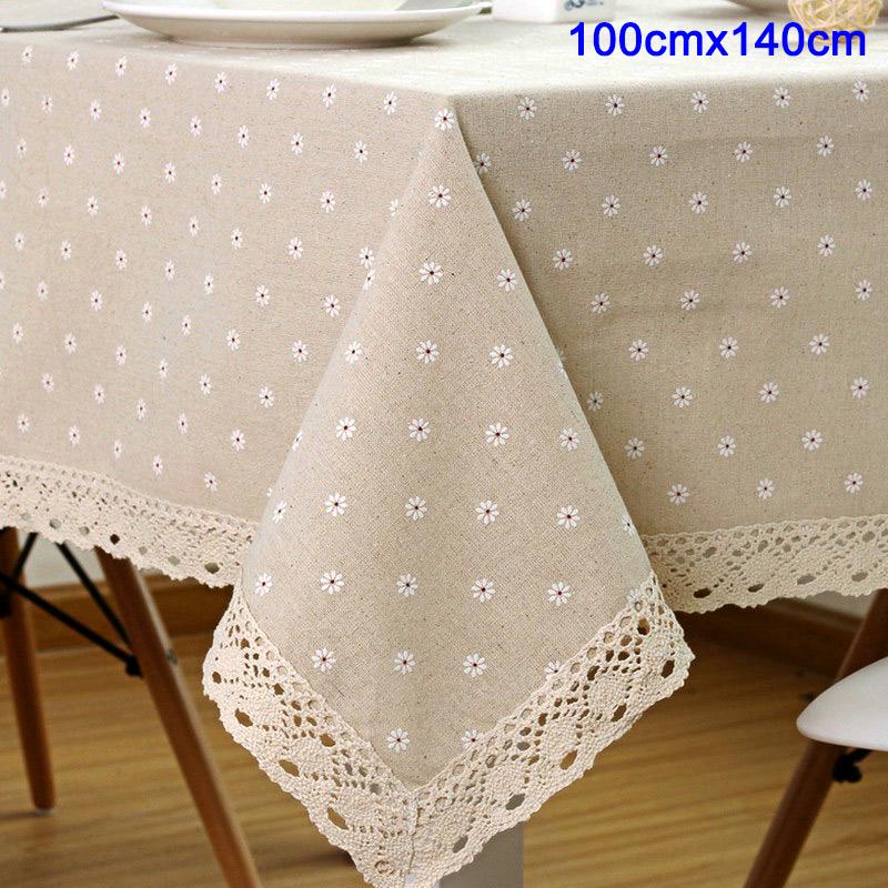 Flower Pattern Tablecloth Linen Cotton Table Cloth with Lace Dining Table Cover Desk Table Decor Minimalist Artsy