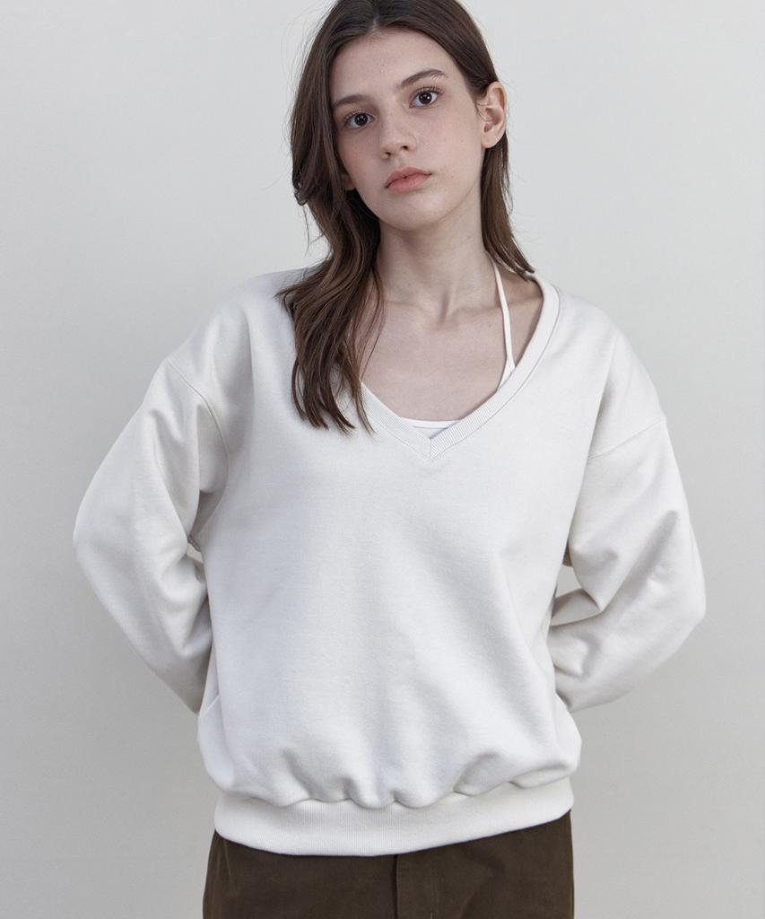 WEDNESDAYOASISFORWOMEN Deep V-Neck Sweatshirt_Ivory(Wb6Tp49)